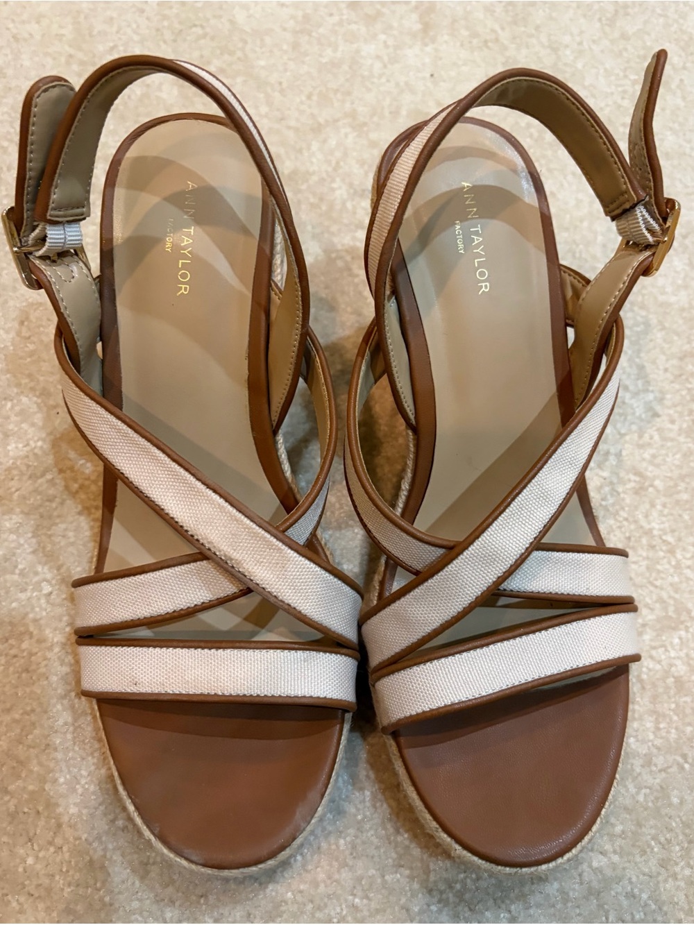 Ann Taylor Brown and Cream Cross-Strap Slingback Sandals